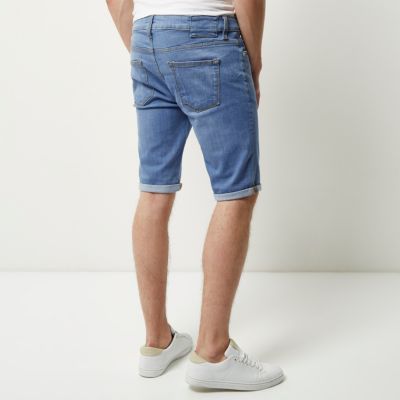 Light blue wash skinny fit denim shorts